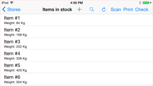 Screen shot of an iOS app in landscape mode. The toolbar pane is missing as all actions fit into the common action pane.