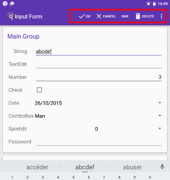 Screen shot of an app on a Nexus 7 tablet under Android 5.1.1, showing default action views at the top of the screen.