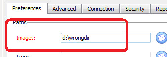 This figure is a screen shot showing that the Images path label turns red when an invalid directory is specified.