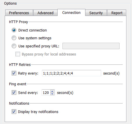 This figure is a screen shot of the Genero Desktop Client in Administrative Mode, showing options in the Connection Tab.