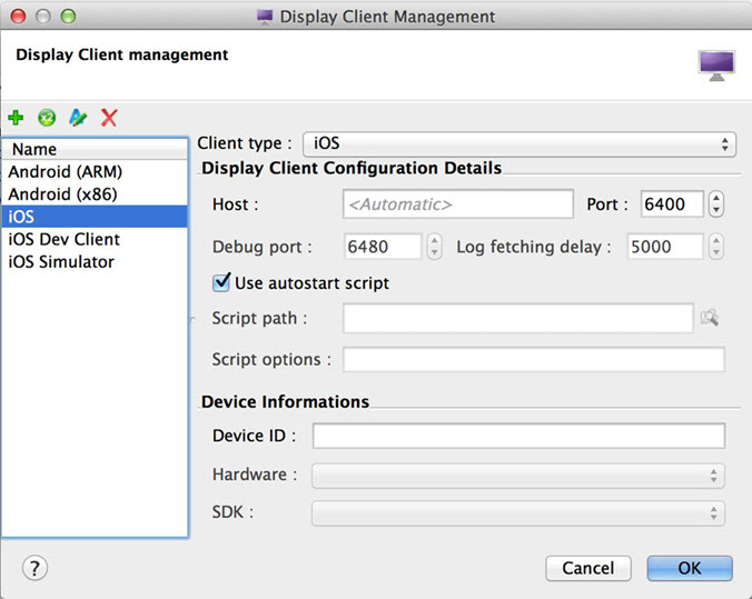 Display client management dialog.