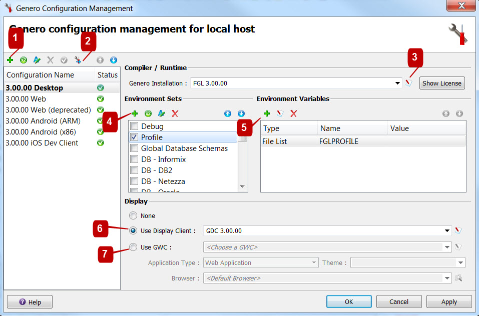 1This figure is a screen shot of the Genero configuration management dialog, as it appears in Genero Studio.