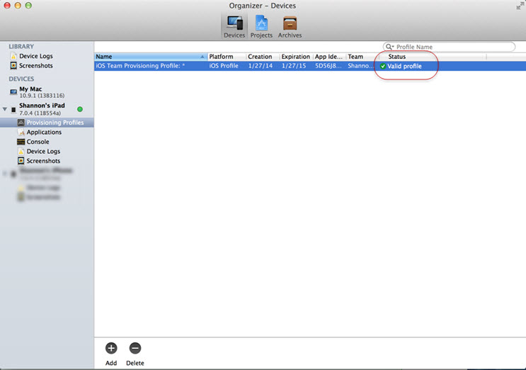 Screen shot showing valid profile.
