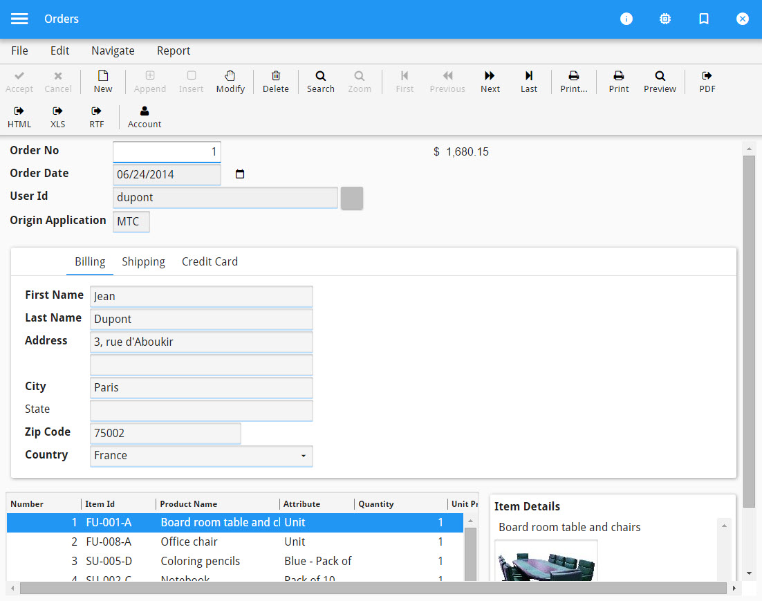 This figure is a screenshot of an application running in the Genero Web Client.